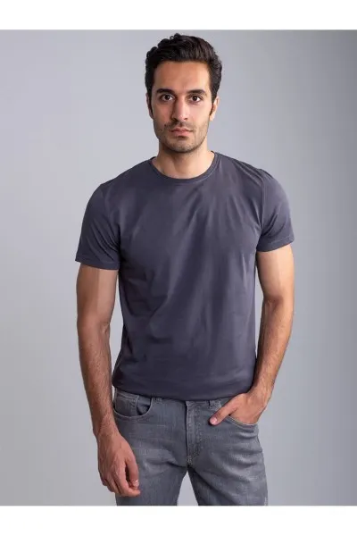 Erkek Antrasit Bisiklet Yaka Düz Likralı Basic Tişört Tshirt Erkek Antrasit Bisiklet Yaka Düz Likralı Basic Tişört Tshirt