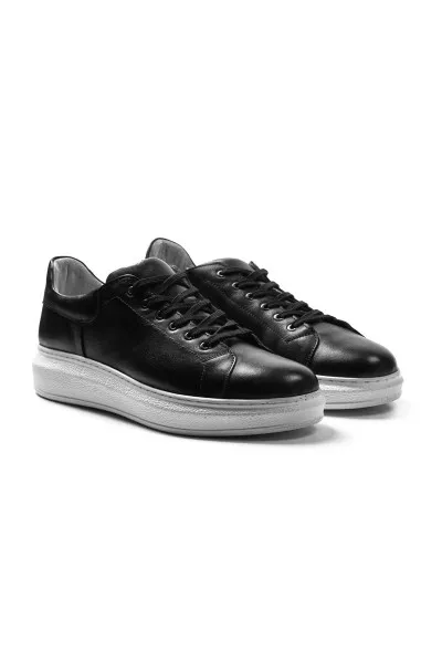 Strada Siyah Deri-beyaz Taban Hakiki Deri Erkek Spor Ayakkabı TZC-STRADA-SD Strada siyah deri-beyaz taban hakiki deri erkek spor (sneaker) ayakkabı-TZC-STRADA-SD
