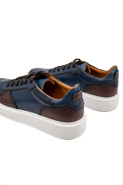 Tiger lacivert kahverengi hakiki deri erkek spor (sneaker) ayakkabı TZC-TIGER-LKD Tiger lacivert kahverengi hakiki deri erkek spor (sneaker) ayakkabı-TZC-TIGER-LKD