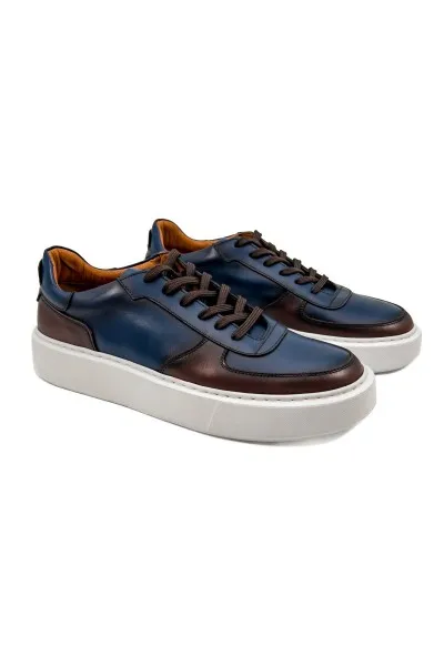 Tiger lacivert kahverengi hakiki deri erkek spor (sneaker) ayakkabı TZC-TIGER-LKD Tiger lacivert kahverengi hakiki deri erkek spor (sneaker) ayakkabı-TZC-TIGER-LKD